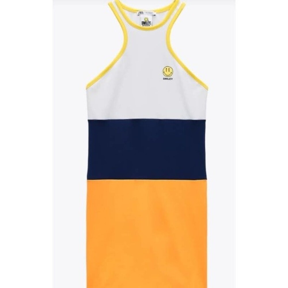 Zara yellow white dress racerback Smiley collection sleeveless dress size M